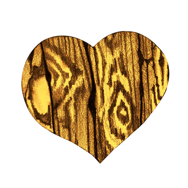 illustration in black pencil. heart made of wood texture on a white background. - Фото, изображение