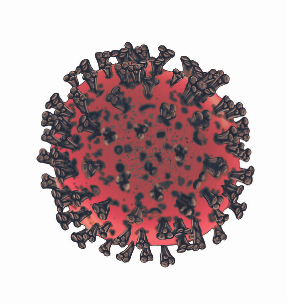 Beyaz arkaplanda izole edilmiş mikroskobik Coronavirus görünümü - Fotoğraf, Görsel