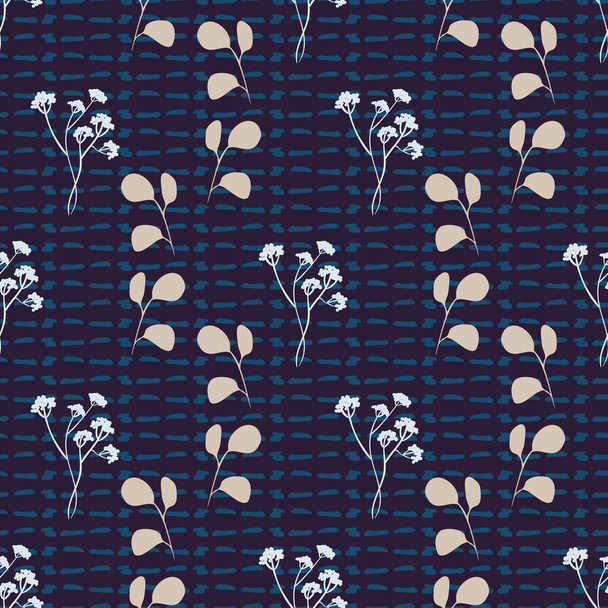 plants on dark indigo seamless vector pattern - Vector, Image
