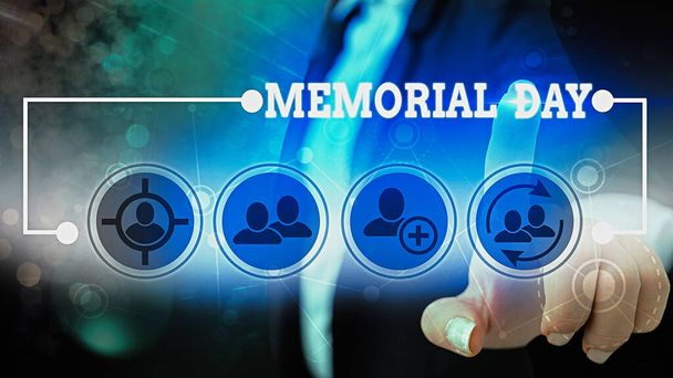Sinal de texto a mostrar o Memorial Day. Foto conceitual lembrando o manifesto militar que morreu em serviço
. - Foto, Imagem