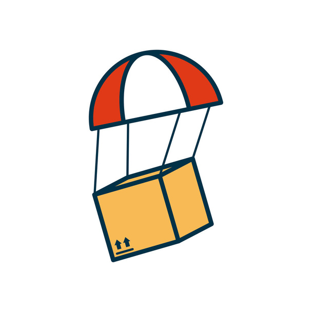 Online-Shopping-Konzept, Fallschirm fällt mit einem Box-Symbol, Füll- und Linienstil - Vektor, Bild