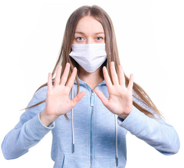 Woman in medical protective mask virus - Foto, afbeelding