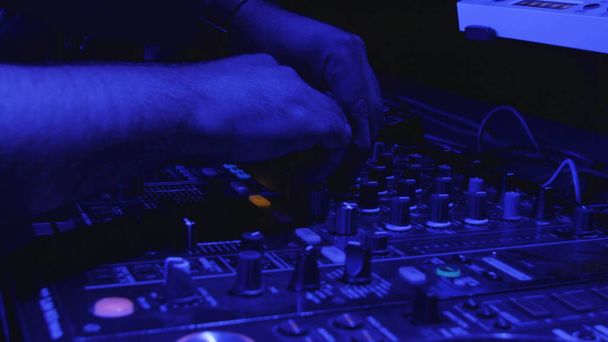 music mixing console, closeup. DJ Desk  - Fotoğraf, Görsel