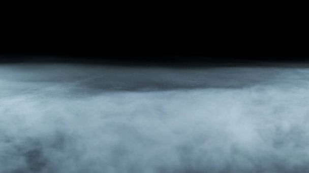 Photo de nuages réalistes, brouillard, fumée, brume, brume, vapeur, fumée, fumée de glace sèche sur fond noir foncé. Affiche, Fond d'écran, Texture, Bannière, Conception immobile
. - Photo, image