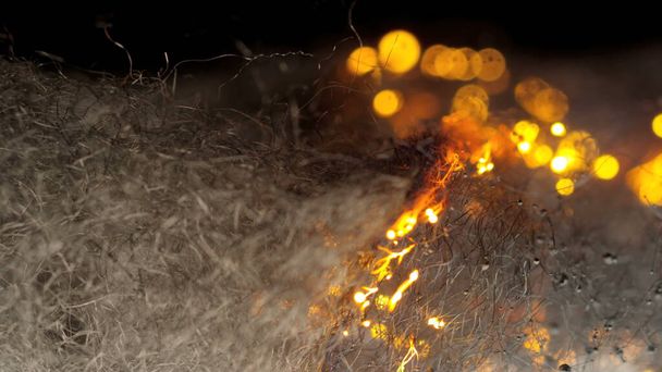 Macro burning wire steel wool photo banner wallpaper texture. Looks Like to neurons. (Red Dragon Camera cinematic quality still) Bonfire mini sparks bokeh. Convenient for titles, texts, dvd backdrop and etc - Photo, Image