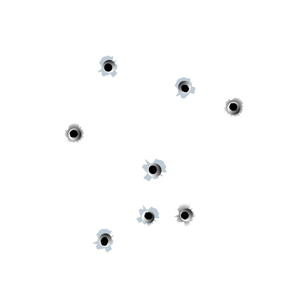 Illustration of randomly grouped bullet holes, pierced target and penetration marks - Vector, Image