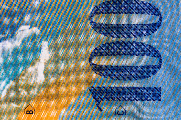 Zamknij makro szczegół banknotów pieniężnych CHF, szczegółowe zdjęcie szwajcarskiego franka. Koncepcja pieniądza światowego, inflacji i gospodarki - Zdjęcie, obraz