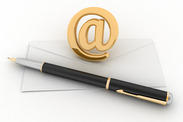Envelope, pen and showing mail or communication concept - Fotoğraf, Görsel