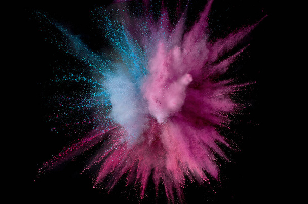 Colored powder explosion. Abstract closeup dust on backdrop. Colorful explode. Paint holi - Photo, Image