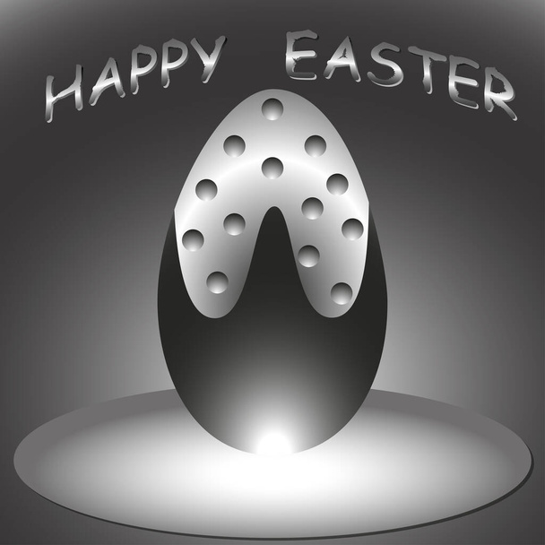 Festive Easter card with black and white Easter metal eggs with rivets and the inscription "Happy Easter" - Фото, зображення