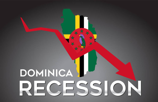 Karte von Dominica Rezession Wirtschaftskrise Kreatives Konzept mit wirtschaftlichem Crash Arrow Vector Illustration Design. - Vektor, Bild