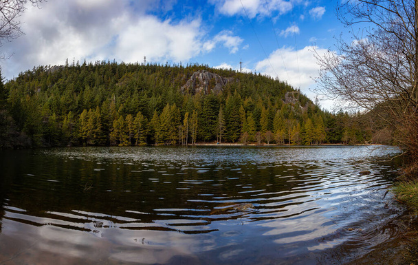 Panoramic View of Browning Lake during a sunny and cloudy winter day. Murrin Provincial Park, Squamish, British Columbia, Canada. Nature Background Panorama - Фото, зображення