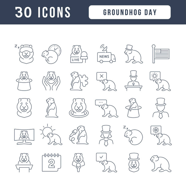 Set vector line thin icons of groundhog day in linear design for mobile concepts and web apps. Collection modern infographic pictogram and signs. - Vector, Image