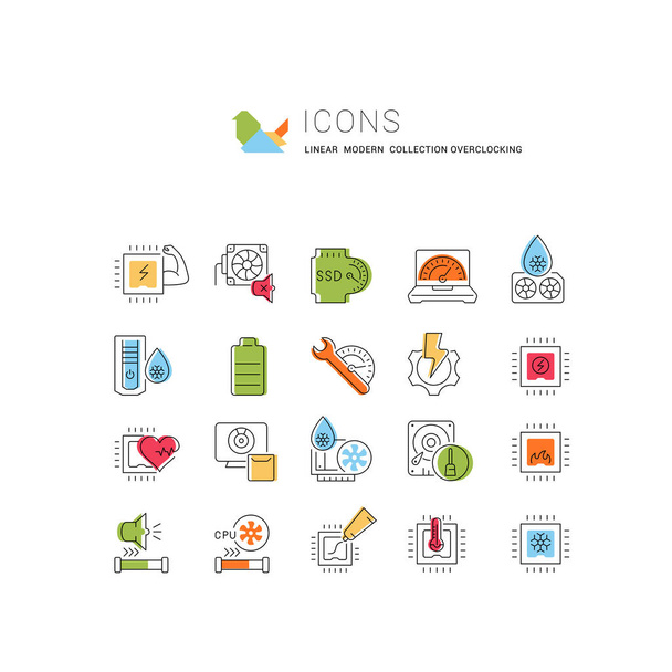 Conjunto de iconos de línea vectorial de overclocking para conceptos modernos, web y aplicaciones
. - Vector, Imagen
