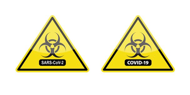 コロナウイルスSARS-CoV-2およびCOVID-19バイオハザード警告標識. - ベクター画像