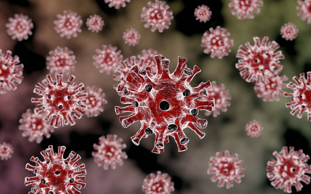 Illustratie van het Coronavirus concept onder de microscoop. 3d Rendering. - Foto, afbeelding
