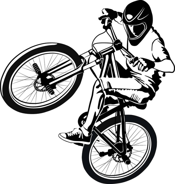 мужчина на велосипеде MTB - черно-белая векторная иллюстрация - Вектор,изображение