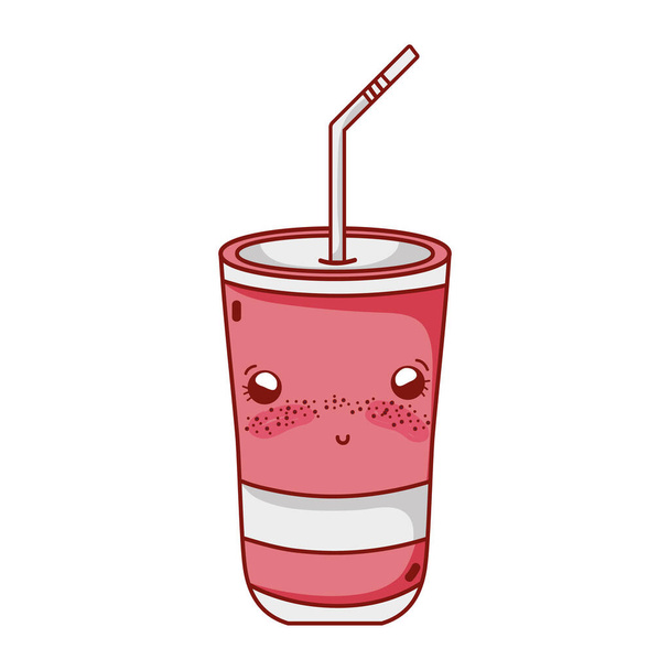 taza de papel desechable con paja comida rápida lindo kawaii dibujo animado icono aislado
 - Vector, Imagen