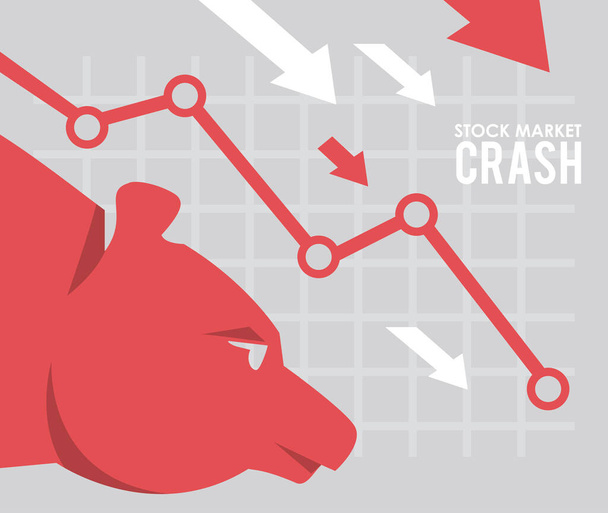 stock market crash with arrows down and bear - Vector, Image