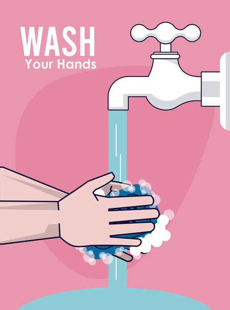 wash your hands campaign poster with water tap - Vector, Image