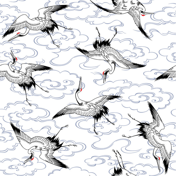 Japanese crane pattern - Vetor, Imagem