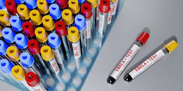 Вірус Ебола - тестові трубки, аналіз крові - 3D ілюстрація - Фото, зображення