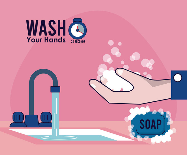affiche de campagne lavage des mains avec robinet d'eau
 - Vecteur, image