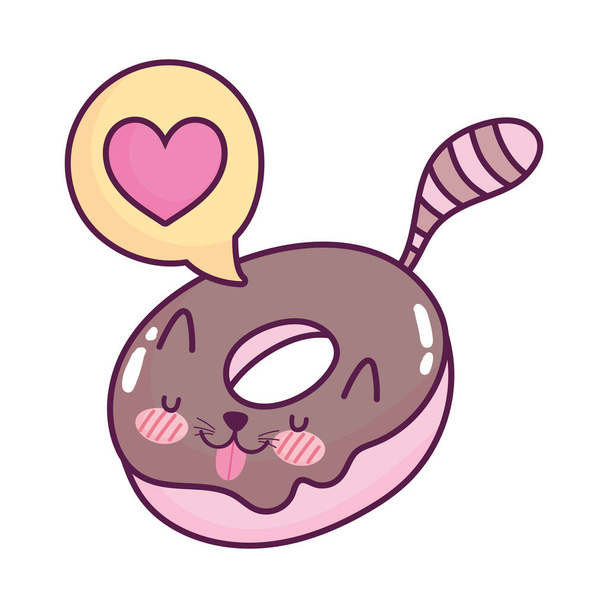 Tatlı yemek donutu tatlı kawaii karikatür izole tasarımı - Vektör, Görsel