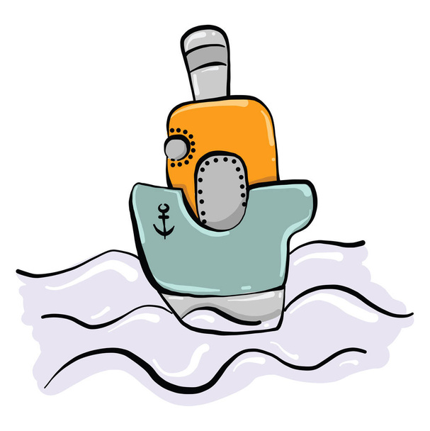 Petit bateau sur l'eau, illustration, vecteur sur fond blanc
 - Vecteur, image