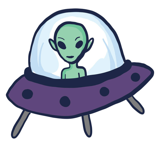 Alien in UFO, illustration, vector on white background - Vector, imagen