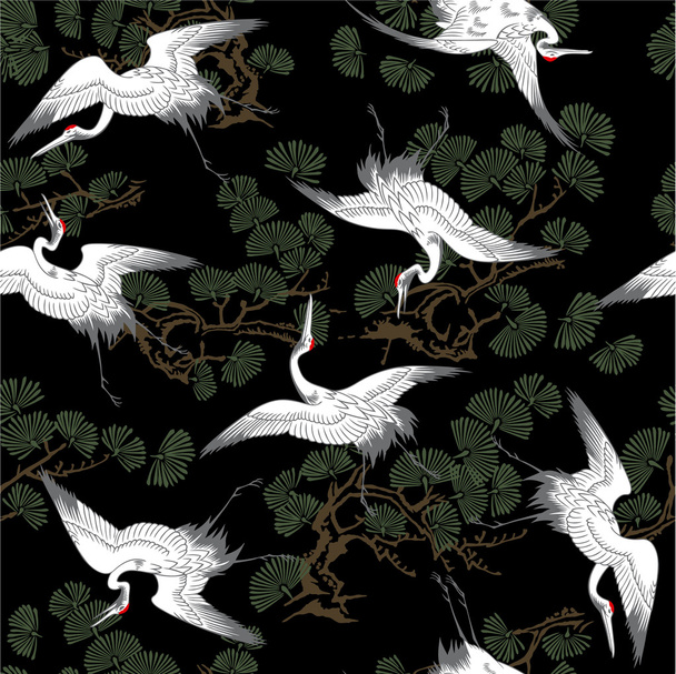 Japanese crane pattern - Вектор,изображение