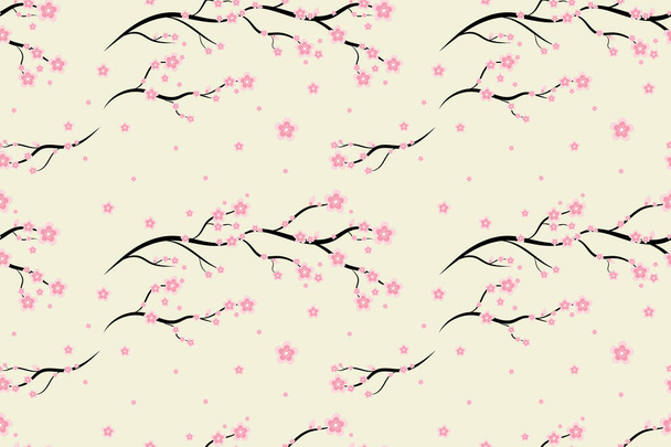 Varrat nélküli virág sakura minta háttér, Vektor cseresznyevirág és ág, Kézzel rajzolt dekoratív, Zökkenőmentes hátterek és háttérképek szövet, csomagolás, Dekoratív nyomtatás, Textil - Vektor, kép