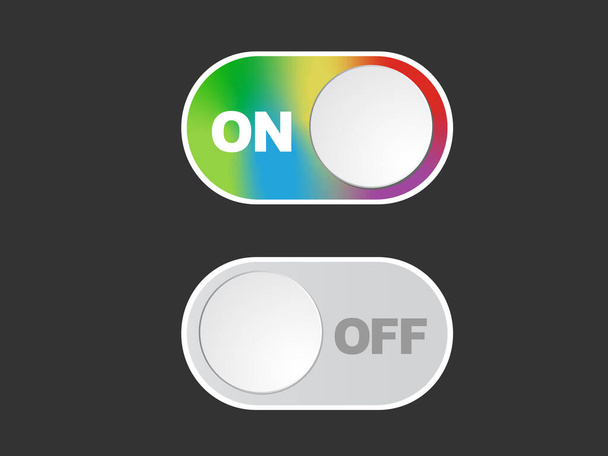 Роскошная кнопка переключения вектора включения и выключения радуги для дизайна пользовательского интерфейса
 - Вектор,изображение