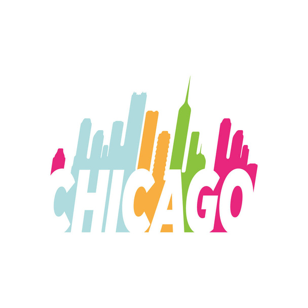 kolorowe logo pisma ręcznego Chicago w połączeniu z ilustracjami wektorowymi miasta - Wektor, obraz