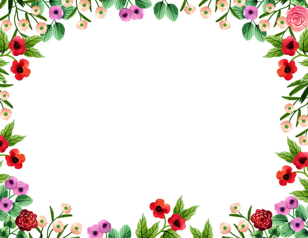 Hand drawn watercolor background with cute naive flowers for textile, wallpaper, banner, postcard and other. - Photo, image