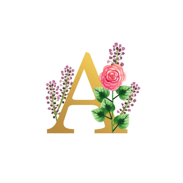 Initial letter with cute naive flowers isolated on white background for your design. - Fotó, kép