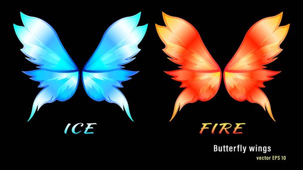 Set different colorful flame gradient butterfly wings - Vector, Image