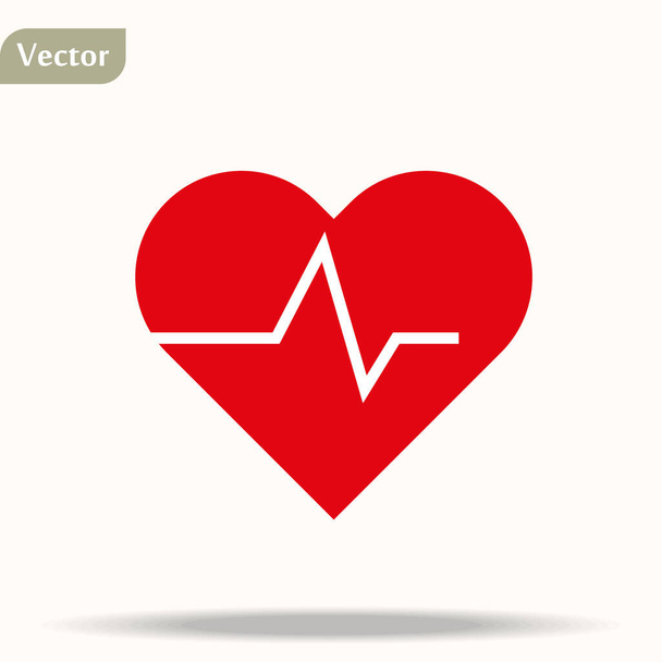 Red Heart with heartbeat line. Vector icon or logo design template in flat style eps10 - Vector, Image