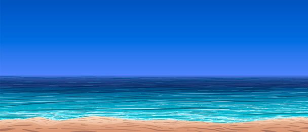 Vector illustration. Blue ocean coast. Sand beach. - Вектор,изображение