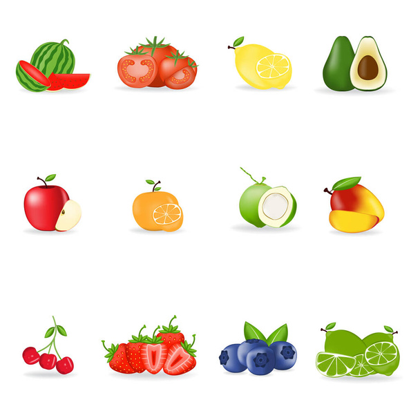 Fruits icons detailed photo realistic vector set - Vector, Image