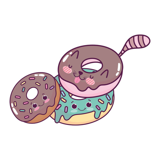 bonito comida donuts kawaii doce sobremesa pastelaria desenho animado isolado
 - Vetor, Imagem