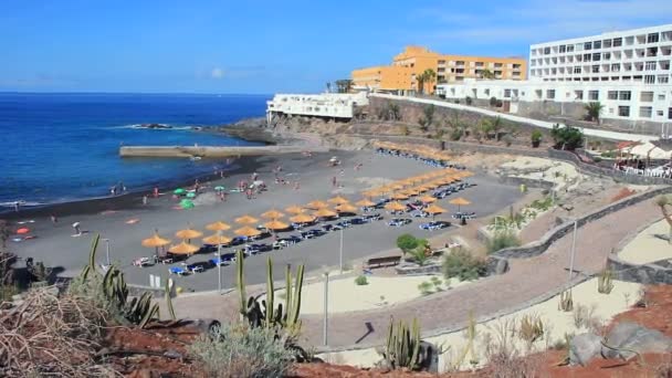 Petit rocher avec plage de sable noir à Callao Salvaje district, Adeje, Tenerife, Îles Canaries, Espagne
. - Séquence, vidéo