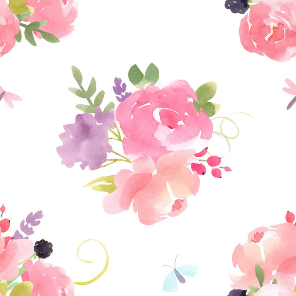 水彩手描きのフィールド抽象的な花と美しいベクトルの花夏のシームレスなパターン。ストックイラスト. - ベクター画像