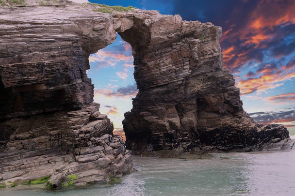 Beach of the cathedrals, located in Ribadeo, Galicia Spain - Фото, изображение