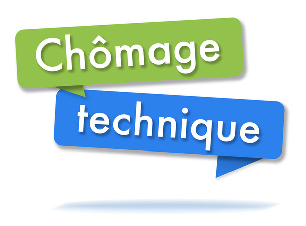 Технічне безробіття у двох кольорових зелених та синіх бульбашках мовлення та французькій мові
 - Фото, зображення