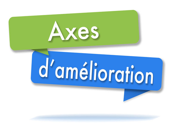 Περιοχές για βελτίωση σε δύο χρωματιστές πράσινο και μπλε φυσαλίδες ομιλίας και γαλλική γλώσσα - Φωτογραφία, εικόνα