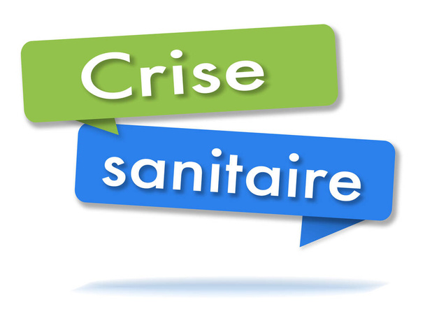 Kryzys zdrowotny w dwóch kolorowych zielonych i niebieskich baniek mowy i języka francuskiego - Zdjęcie, obraz