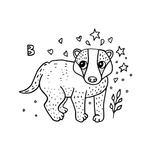 Doodle Badger. Animales del bosque. Ilustración vectorial para niños
 - Vector, imagen