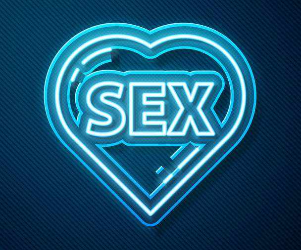 Λαμπερό νέον γραμμή Καρδιά με κείμενο Φύλο εικονίδιο απομονώνονται σε μπλε φόντο. Μόνο εικονίδιο περιεχομένου ενηλίκων. Εικονογράφηση διανύσματος - Διάνυσμα, εικόνα