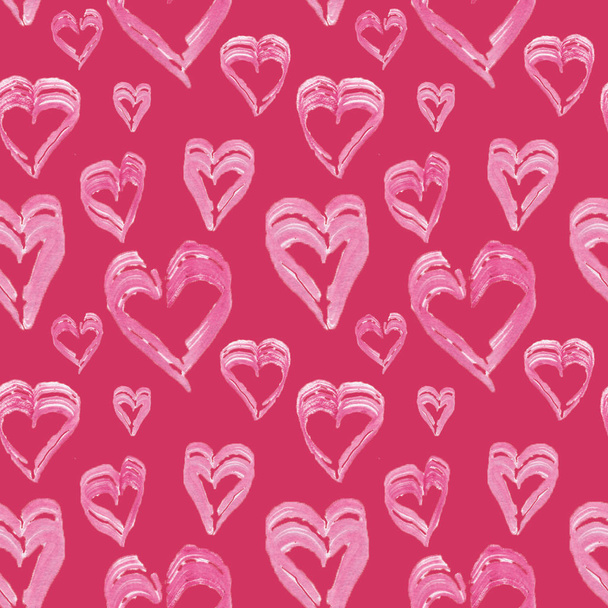 Painted in watercolor pink hearts on a white background. Brush strokes - Foto, afbeelding